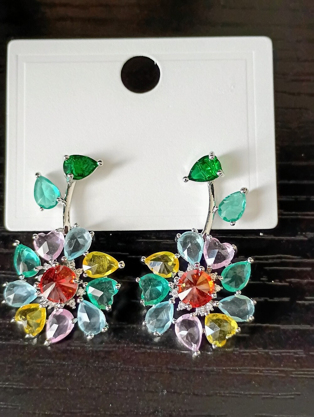 New Multicolor Floral Teardrop CZ Stones Drop Earrings